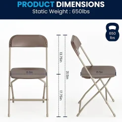 Flash Furniture HERCULES™ Plastic Armless Folding Chair, Premium Brown, 4/Pack