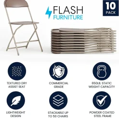 Flash Furniture HERCULES™ Plastic Armless Folding Chair, Premium Brown, 10/Pack