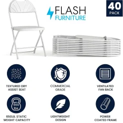 Flash Furniture HERCULES™ Plastic Armless Folding Chair With Fan Back, White, 40/Pack (40LEL4WHITE)