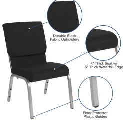 Flash Furniture HERCULES Series Fabric Stacking Church Chair, Black/Silver Vein Frame (XUCH60096BKSV)
