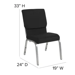 Flash Furniture HERCULES Series Fabric Stacking Church Chair, Black/Silver Vein Frame (XUCH60096BKSV)