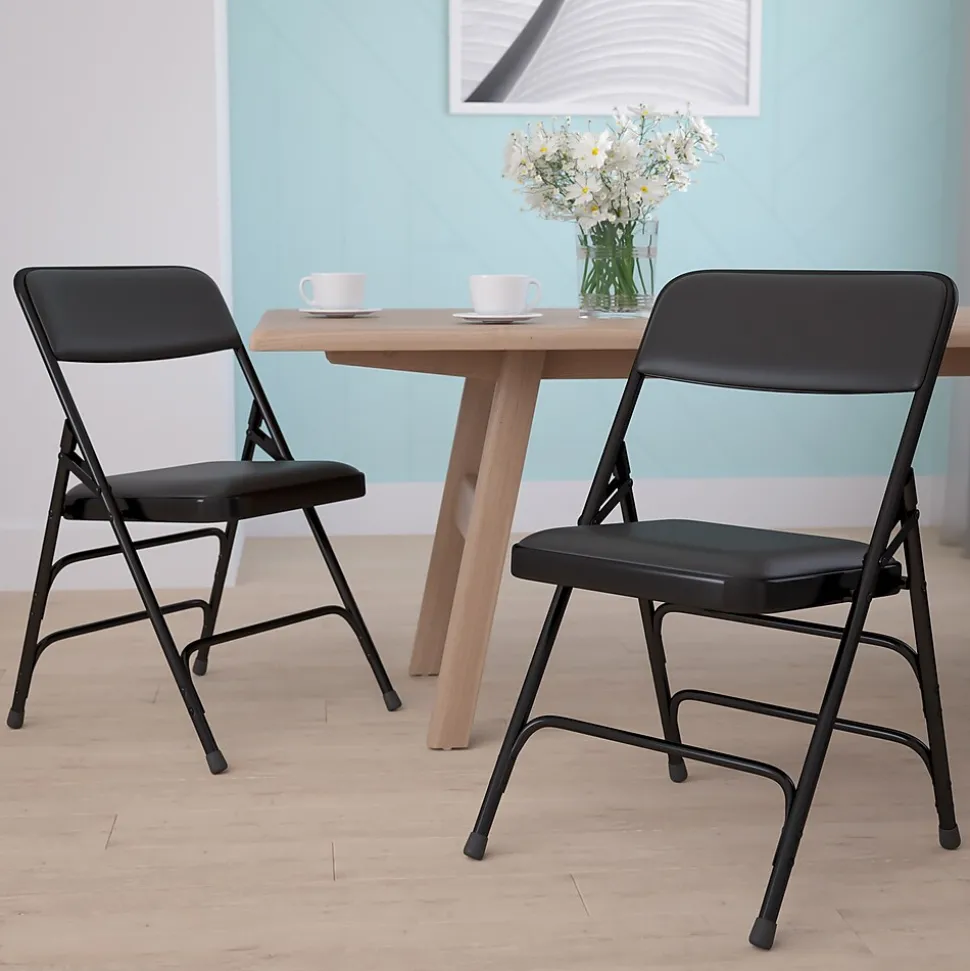 Flash Furniture HERCULES Series Vinyl Folding Chair, Black, 2/Pack (2HAMC309AVBK)