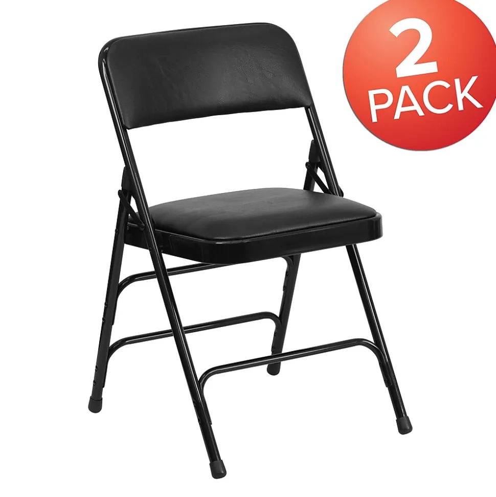 Flash Furniture HERCULES Series Vinyl Folding Chair, Black, 2/Pack (2HAMC309AVBK)