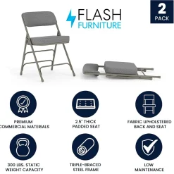 Flash Furniture HERCULES Series Fabric Folding Chair, Gray, 2/Pack (2HAMC320AFGRY)