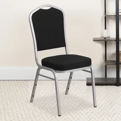 Flash Furniture HERCULES Series Fabric Banquet Stacking Chair, Black/Silver Frame, 4 Pack (4FDC01S11)
