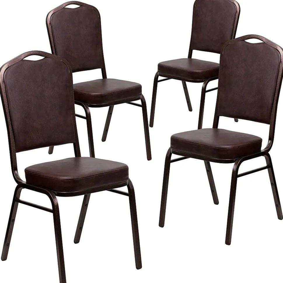 Flash Furniture HERCULES Series Vinyl Banquet Stacking Chair, Brown/Copper Vein Frame, 4 Pack (4FDC01CPRBRNVY)