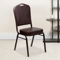 Flash Furniture HERCULES Series Vinyl Banquet Stacking Chair, Brown/Copper Vein Frame, 4 Pack (4FDC01CPRBRNVY)