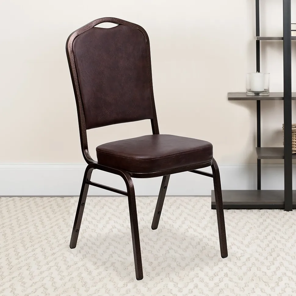 Flash Furniture HERCULES Series Vinyl Banquet Stacking Chair, Brown/Copper Vein Frame, 4 Pack (4FDC01CPRBRNVY)