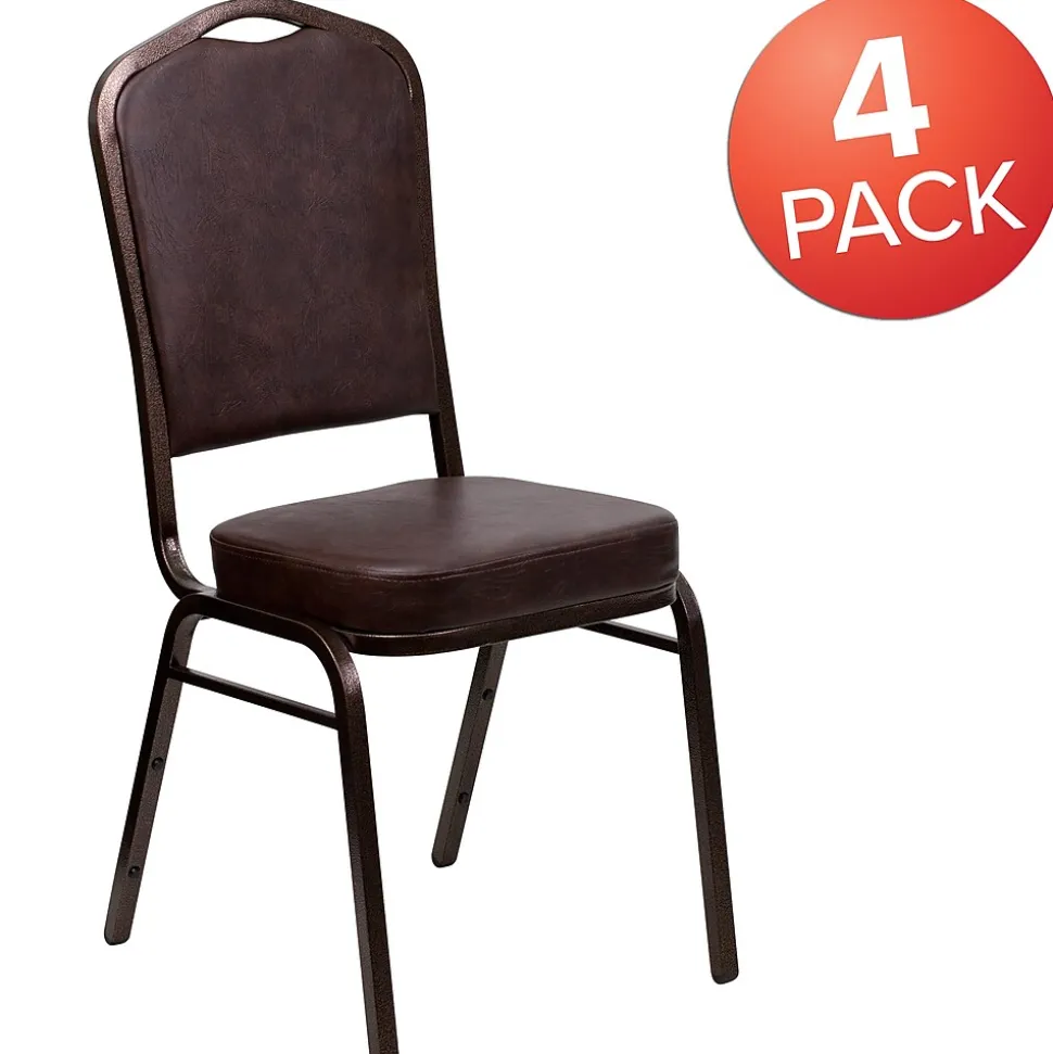 Flash Furniture HERCULES Series Vinyl Banquet Stacking Chair, Brown/Copper Vein Frame, 4 Pack (4FDC01CPRBRNVY)
