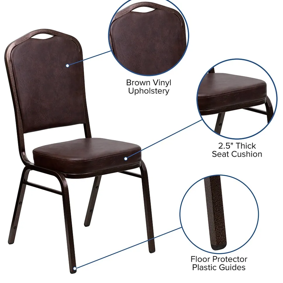 Flash Furniture HERCULES Series Vinyl Banquet Stacking Chair, Brown/Copper Vein Frame, 4 Pack (4FDC01CPRBRNVY)