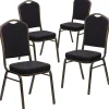 Flash Furniture HERCULES Series Fabric Banquet Stacking Chair, Black Patterned/Gold Vein Frame, 4 Pack (4FDC01GVS0806)