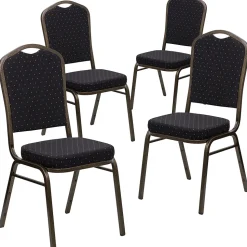 Flash Furniture HERCULES Series Fabric Banquet Stacking Chair, Black Patterned/Gold Vein Frame, 4 Pack (4FDC01GVS0806)