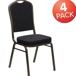 Flash Furniture HERCULES Series Fabric Banquet Stacking Chair, Black Patterned/Gold Vein Frame, 4 Pack (4FDC01GVS0806)