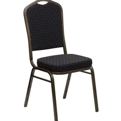 Flash Furniture HERCULES Series Fabric Banquet Stacking Chair, Black Patterned/Gold Vein Frame, 4 Pack (4FDC01GVS0806)