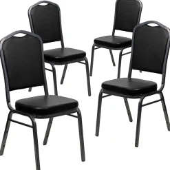 Flash Furniture HERCULES Series Vinyl Banquet Stacking Chair, Black/Silver Vein Frame, 4 Pack (4FDC01SVBKVY)