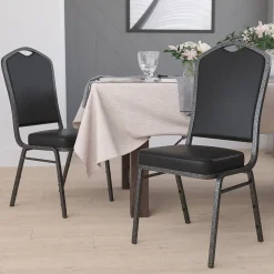 Flash Furniture HERCULES Series Vinyl Banquet Stacking Chair, Black/Silver Vein Frame, 4 Pack (4FDC01SVBKVY)