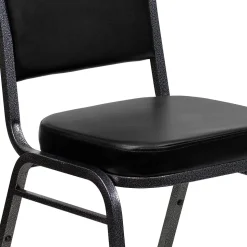 Flash Furniture HERCULES Series Vinyl Banquet Stacking Chair, Black/Silver Vein Frame, 4 Pack (4FDC01SVBKVY)