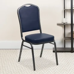 Flash Furniture HERCULES Series Vinyl Banquet Stacking Chair, Navy/Silver Vein Frame, 4 Pack (4FDC01SVNY)