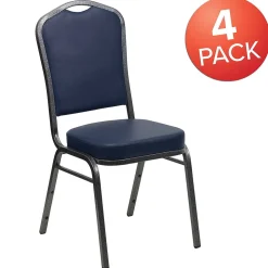 Flash Furniture HERCULES Series Vinyl Banquet Stacking Chair, Navy/Silver Vein Frame, 4 Pack (4FDC01SVNY)
