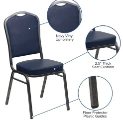 Flash Furniture HERCULES Series Vinyl Banquet Stacking Chair, Navy/Silver Vein Frame, 4 Pack (4FDC01SVNY)