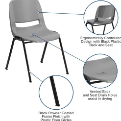 Flash Furniture HERCULES Series Plastic Shell Stack Chair, Gray/Black (RUTEO1GY)
