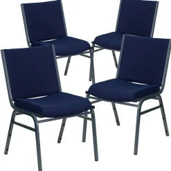 Flash Furniture HERCULES Series Fabric Heavy Duty Stack Chair, Navy Blue Dot, 4 Pack (4XU60153NVY)