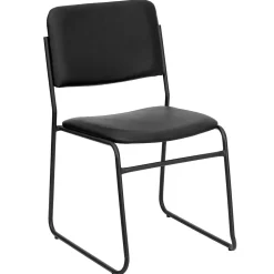 Flash Furniture HERCULES Series Vinyl Stacking Chair with Sled Base, Black (XU8700BLKBVYL30)