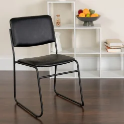 Flash Furniture HERCULES Series Vinyl Stacking Chair with Sled Base, Black (XU8700BLKBVYL30)