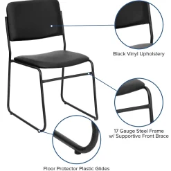 Flash Furniture HERCULES Series Vinyl Stacking Chair with Sled Base, Black (XU8700BLKBVYL30)