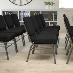 Flash Furniture HERCULES Series Fabric Church Chair with Book Rack, Black/Silver Vein Frame (XUCH0221BKSVB)