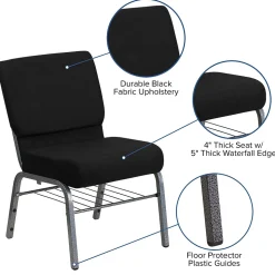 Flash Furniture HERCULES Series Fabric Church Chair with Book Rack, Black/Silver Vein Frame (XUCH0221BKSVB)