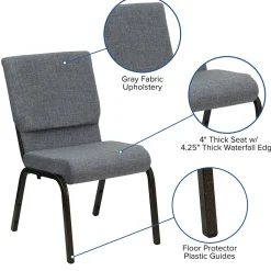 Flash Furniture HERCULES Series Fabric Stacking Church Chair, Gray/Gold Vein Frame (XUCH60096BEIJGY)
