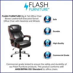 Flash Furniture Hercules Series Ergonomic LeatherSoft Swivel Big & Tall Executive Office Chair, Brown (GO2223BN)