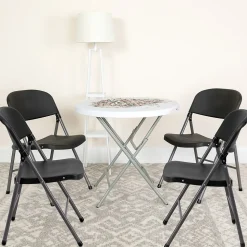Flash Furniture HERCULES™ Plastic Armless Folding Chair With Charcoal Frame, Black, 4/Pack