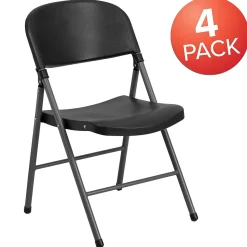 Flash Furniture HERCULES™ Plastic Armless Folding Chair With Charcoal Frame, Black, 4/Pack