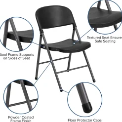 Flash Furniture HERCULES™ Plastic Armless Folding Chair With Charcoal Frame, Black, 4/Pack