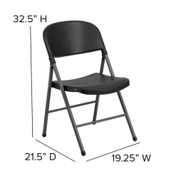 Flash Furniture HERCULES™ Plastic Armless Folding Chair With Charcoal Frame, Black, 4/Pack