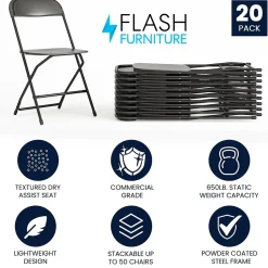 Flash Furniture HERCULES™ Plastic Armless Folding Chair, Black, 20/Pack