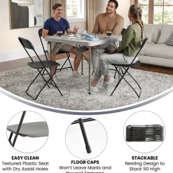 Flash Furniture HERCULES™ Plastic Armless Folding Chair, Black, 4/Pack (4LEL3BLACK)