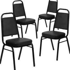Flash Furniture HERCULES™ 19 1/4"H Vinyl Black Frame Trapezoidal Back Banquet Chair, Black, 4/Pack (4FDBHF1BKBK)