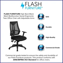 Flash Furniture Ivan Ergonomic Mesh Swivel High Back Multifunction Task Office Chair, Black (HL0017)