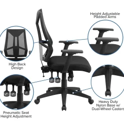 Flash Furniture Ivan Ergonomic Mesh Swivel High Back Multifunction Task Office Chair, Black (HL0017)