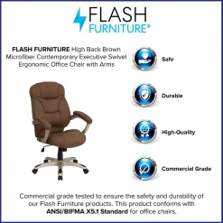 Flash Furniture Jessie Ergonomic Microfiber Swivel High Back Executive Office Chair, Brown (GO725BN)