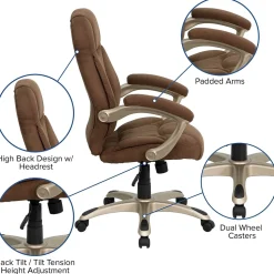 Flash Furniture Jessie Ergonomic Microfiber Swivel High Back Executive Office Chair, Brown (GO725BN)