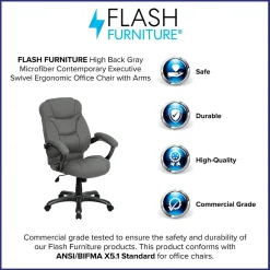 Flash Furniture Jessie Ergonomic Microfiber Swivel High Back Executive Office Chair, Gray (GO725GY)