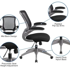 Flash Furniture Kale Ergonomic Mesh Swivel Mid-Back Task Office Chair, Black (BLZP8805BK)