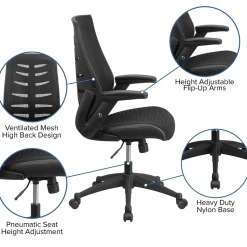 Flash Furniture Kale Ergonomic Mesh Swivel High Back Executive Office Chair, Black (BLZP809BK)