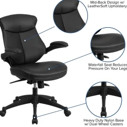 Flash Furniture Kale Ergonomic LeatherSoft Swivel Mid-Back Executive Office Chair, Black (BLZP804)
