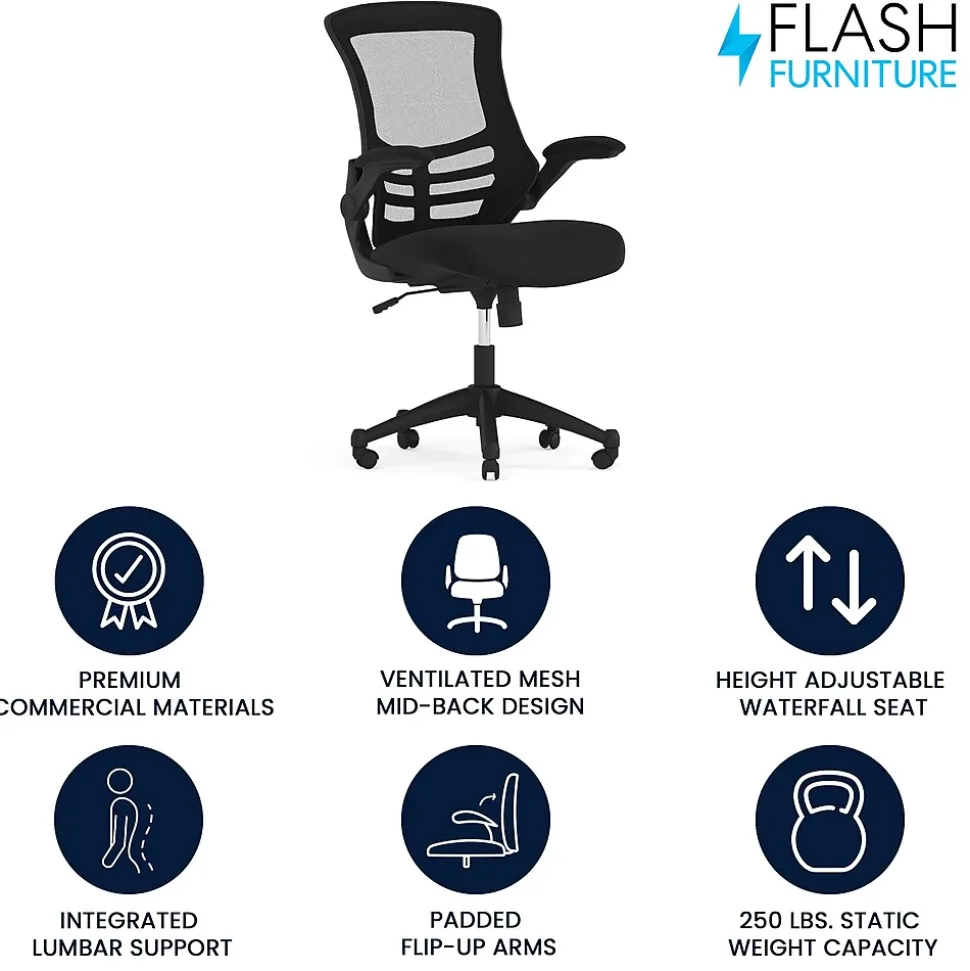 Flash Furniture Kelista Ergonomic Mesh Swivel Mid-Back Task Office Chair, Black (BLX5MBK)