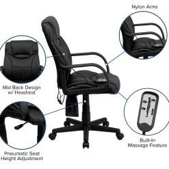 Flash Furniture Laverne Ergonomic LeatherSoft Swivel Mid-Back Massaging Executive Office Chair, Black (BT2690P)